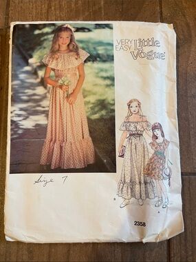 Vogue Sewing Pattern Girls' Ruffled Maxi Dress in Pale Pink Floral UNCUT
